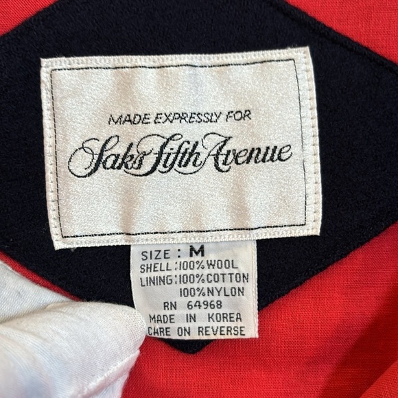 Saks Fifth Avenue Vintage Navy Blue Bomber Jacket 100% Wool Size M - Picture 9 of 12